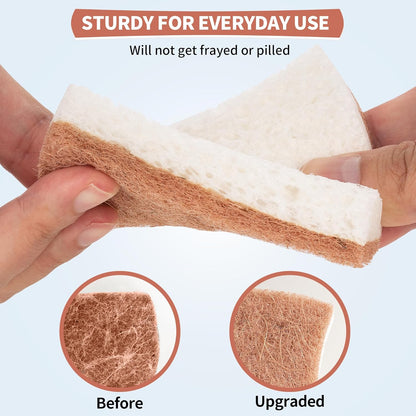 Non-Scratch Cellulose Scrub Sponges 12 Pack, Sponges Kitchen with Double-Side & Ergonomic Design for Dishes, Coated Cookware, Sink & Countertops.
