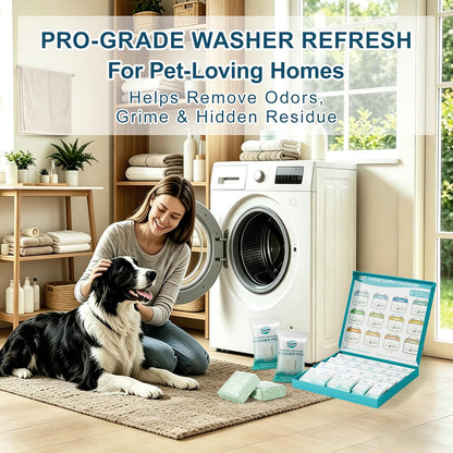Washing Machine Cleaner Pet-Hair-Remover for Laundry, Cleaning Supplies for Odors and Grime, Safe for Pets, 24 Tablets, 1 Year Supply