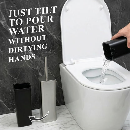 Stylish Stainless Steel Toilet Brush and Holder Set - Silver Toilet Bowl Brush and Holder with Splash Cover, Sturdy Bristles, Corrosion & Scratch Resistant - Elegant Design, Effective Deep Cleaning