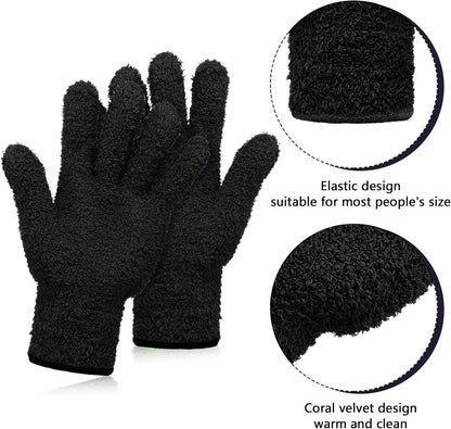 Patelai 2 Pairs Microfiber Gloves for plants Dusting Cleaning Glove Mittens House Cars Blinds Dusting(Blue, Grass Green,Large)