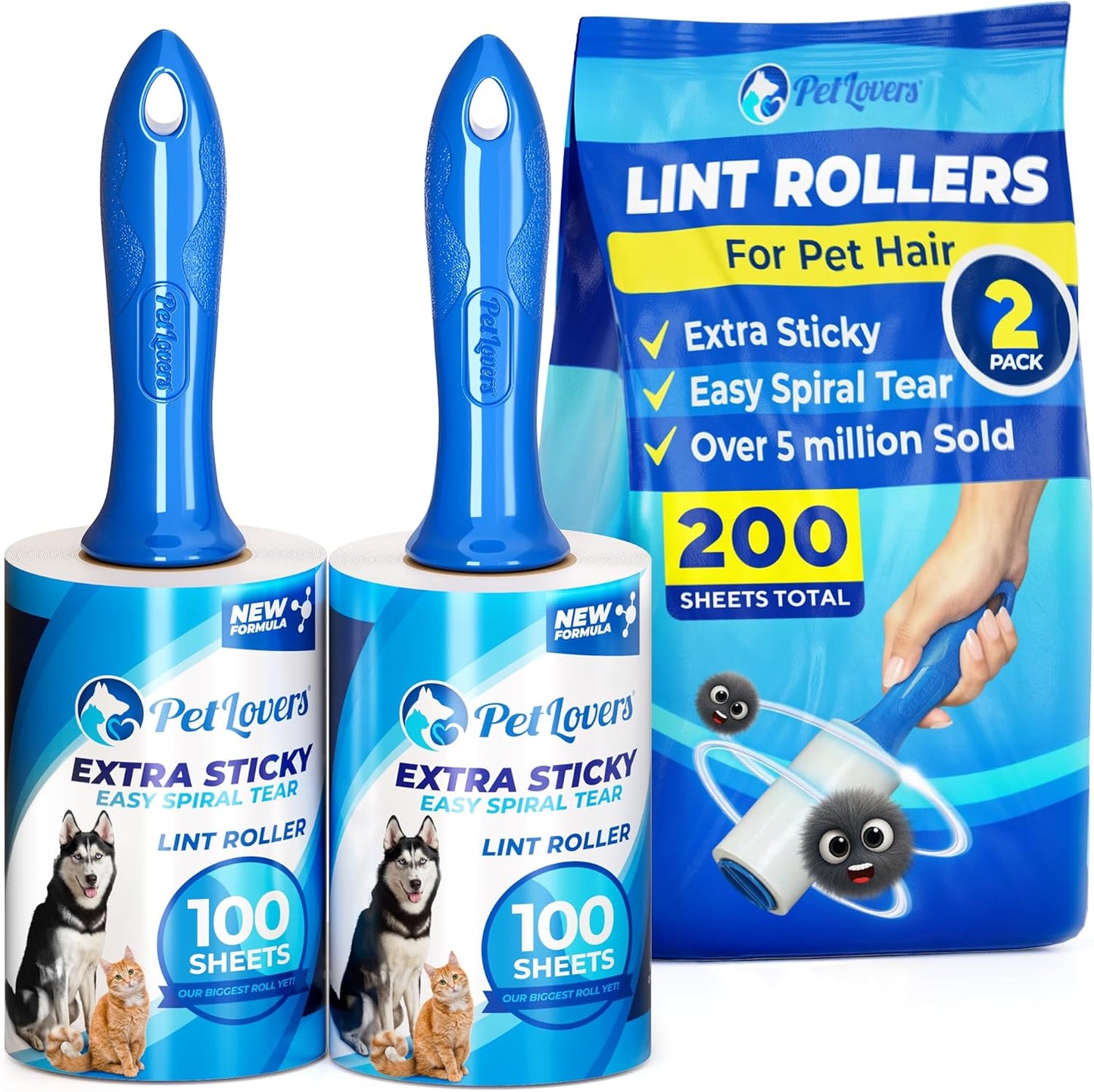 PetLovers Extra Sticky Lint Roller Mega Value Set 600 Sheets for Pet Hair Removal, Dog and Cat Lint Remover 6 Pack
