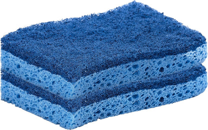 Non-Scratch Cellulose Sponge Kitchen Scrub Sponge with Scouring Pad Set, Good for Non-Stick Cookware Frying Pan, Pot, Counter Top, Sink Scrubbing, Kitchen Scrubbers, Pack of 2, (Red/Pink)
