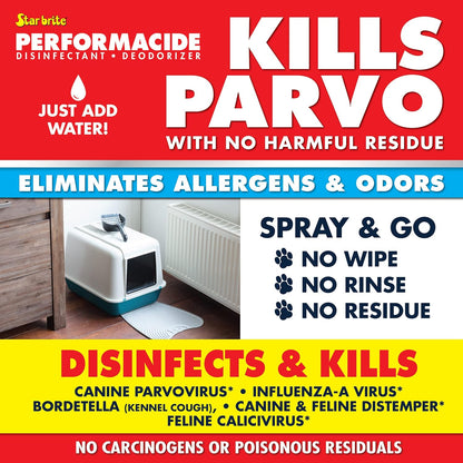 PERFORMACIDE No-Rinse Disinfectant / Deodorizer for Pet Surfaces | Kills Parvovirus, Ringworm, Feline Calicivirus, Avian Influenza (Bird Flu) Eco Friendly, Naturally Dissipates, Refillable, 32 OZ Kit