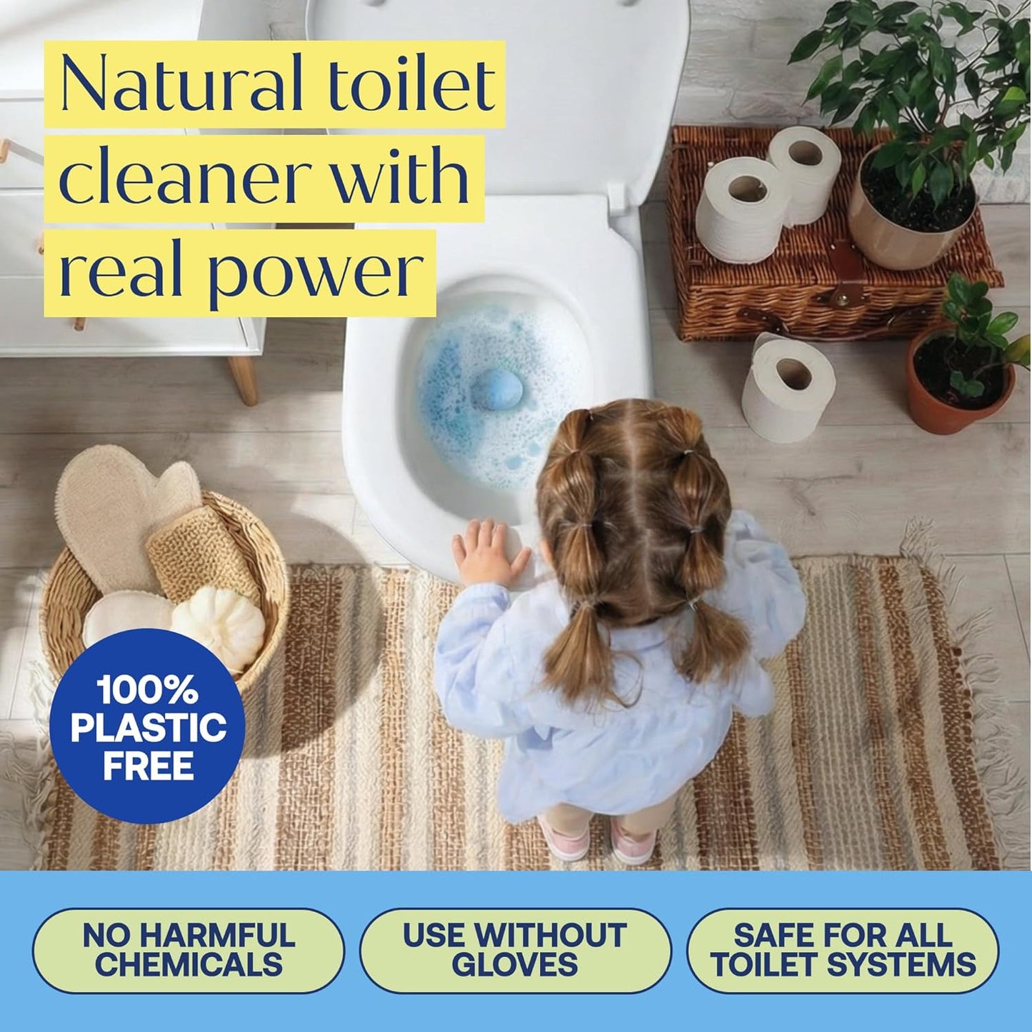 Fab Tab Toilet Bowl Cleaner Tablets, Powerful Stain Removal, No Harsh Chemicals, Plastic-Free, Removes Rust & Stains, Safe for Regular and Septic Tank Toilets, Lemon & Eucalyptus Scent