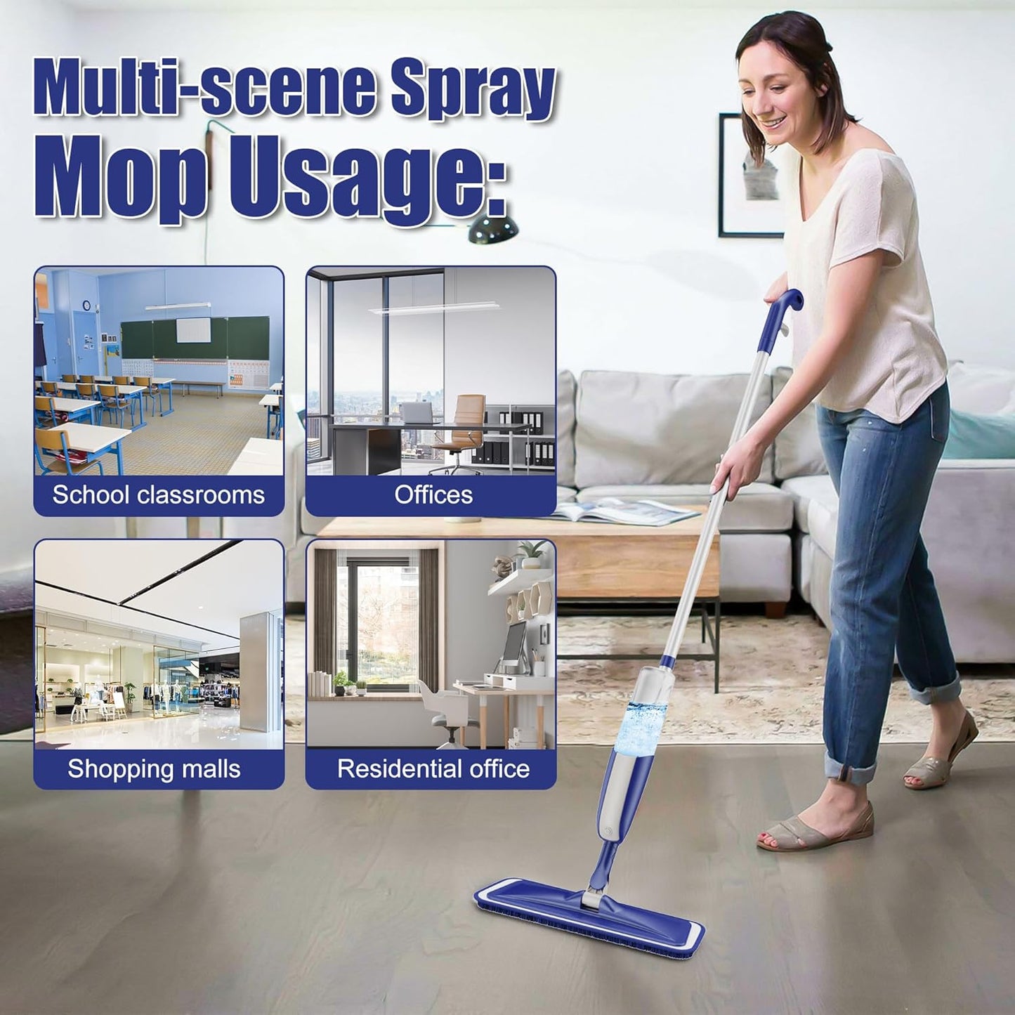 Spray Wet Mops for Hardwood Floor Cleaning: MEXERRIS Floor Mop with 5 Washable Pads for Swiffer Powermop & 2 Refillable Bottles - Home Commercial Dust Dry Mops for Wood Laminate Vinyl Tiles Ceramic