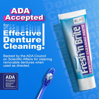 Fresh 'n Brite Denture Cleaner Paste, ADA Accepted Dual Action Formula for Fresh Breath & Gentle Care of Dentures, 1 Count