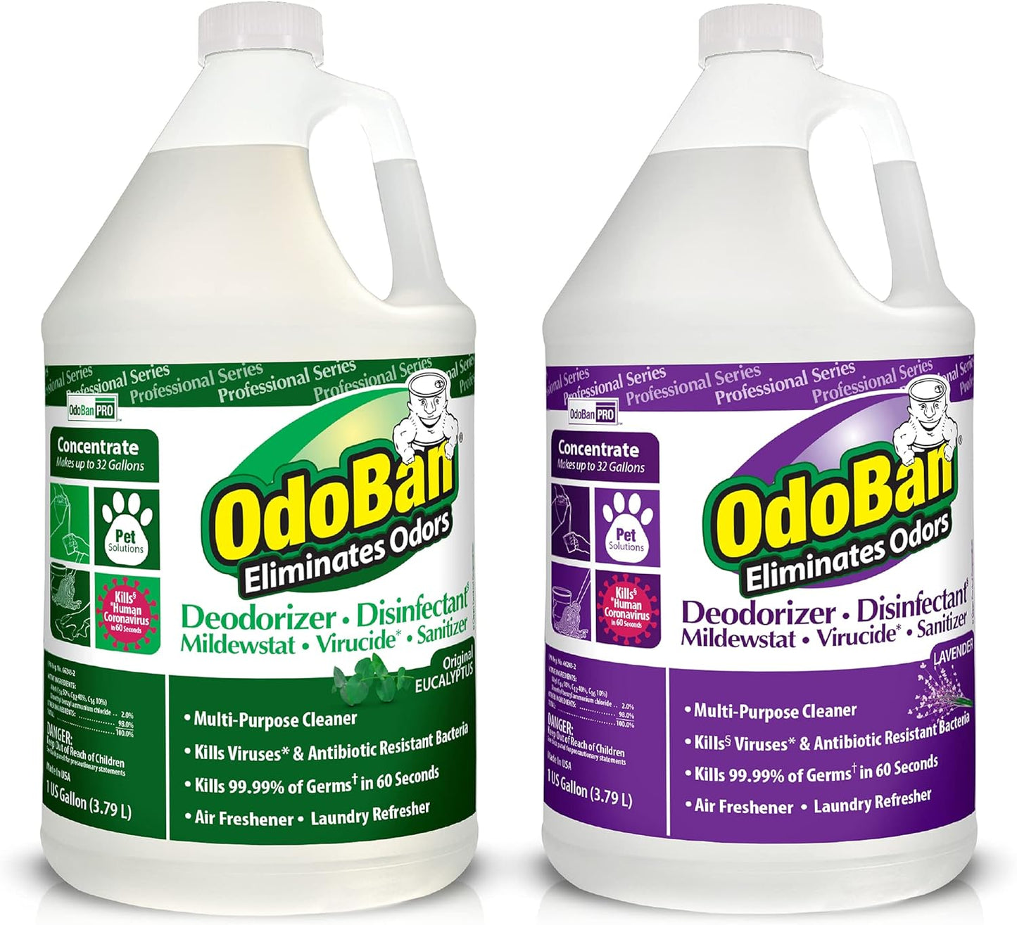 OdoBan Professional Disinfectant and Odor Eliminator Concentrate, Made in the USA, Lavender Scent, 2-Pack, 1 Gallon Each