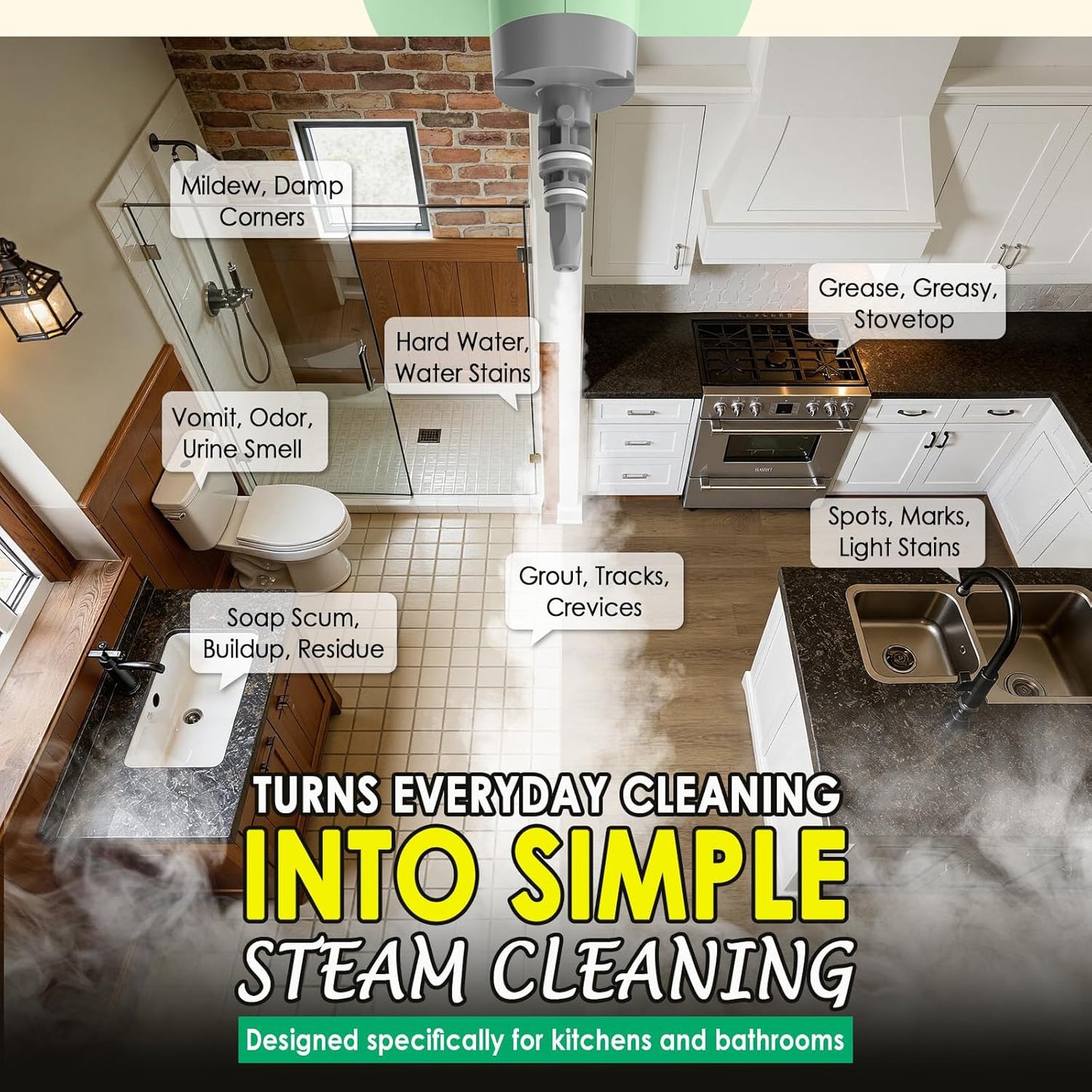 Steam Cleaner for Bathroom & Kitchen, Handheld High Temp Steam Cleaner with Safety Lock, Chemical-Free Steamer for Deep Cleaning Tile, Grout, Shower, Stove & Sink, 10 Accessories for Home, Couch & Car