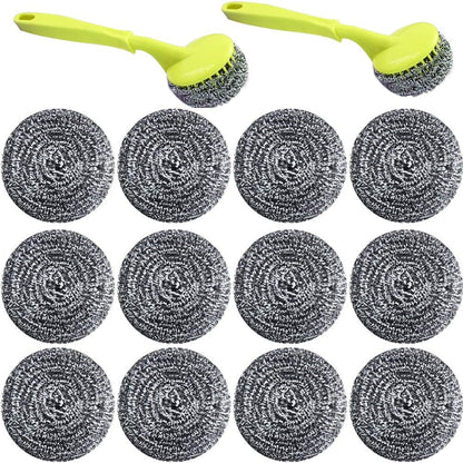 18 PCS Stainless Steel Sponges Scrubbers Cleaning Ball Utensil Scrubber Metal Scrubber Scouring Pads Ball for Pot Pan Dish Wash Cleaning for Removing Rust Dirty Cookware Cleaner with Handle (18 Pack)