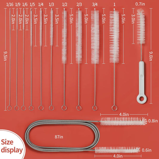 Pipe Cleaner Brush - Flexible Stainless Steel Plus Handle Brushes 12-Piece Set Long Straw Cleaning Brushes and Soft Sewer Brushes Cleaning Equipment cpap Hose Brush