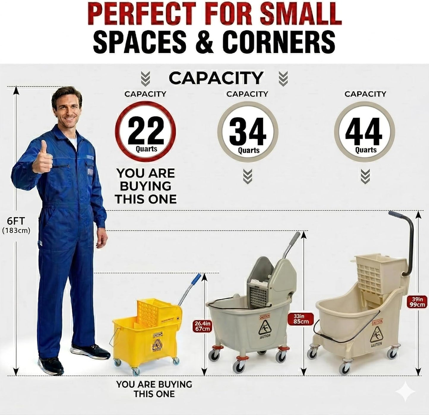 Matthew Cleaning 34 Quart Commercial Mop Bucket INCL.Wet String Mop with Side Press Wringer On Wheels,Heavy Duty Tandem Portable Floor Cleaning Wavebrake,Ideal for Household,Industrial,Restaurant