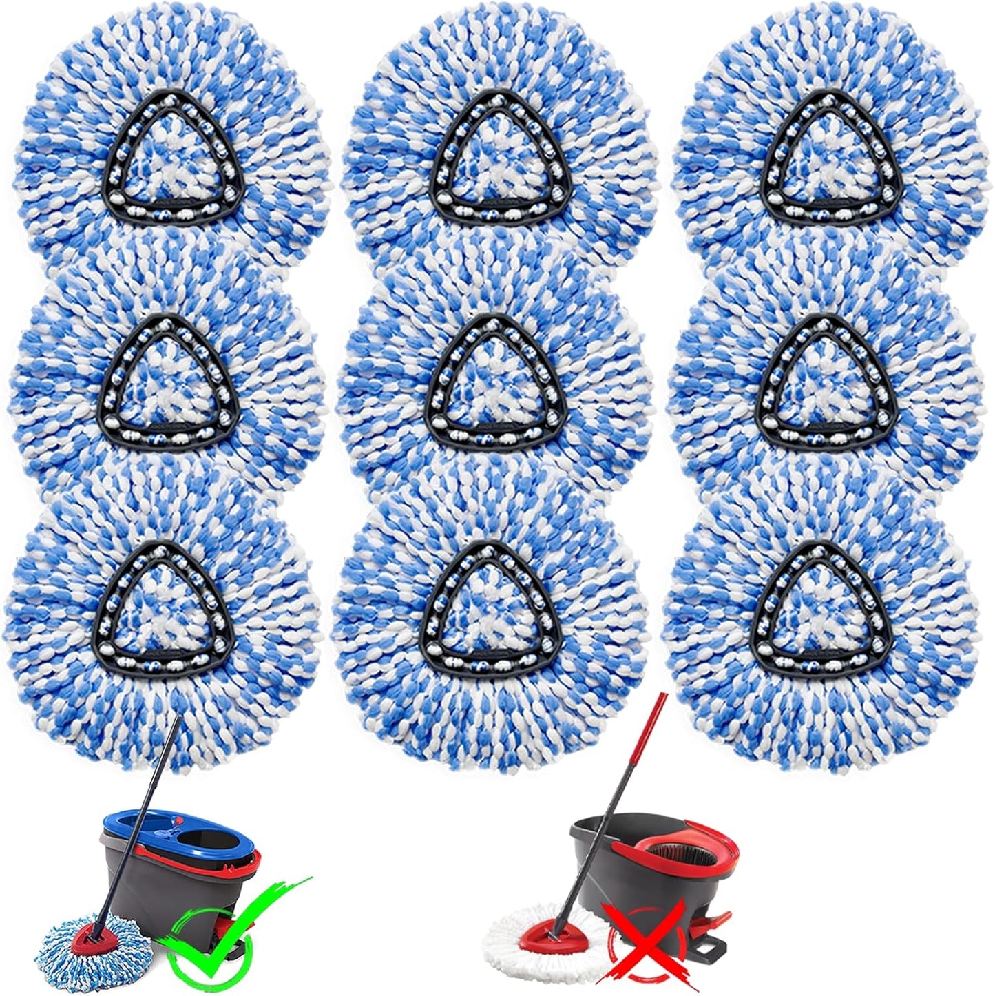 16 Pcs Spin Mop Replacement Heads, 360° Easy Wring Spin Mop 100% Microfiber Refill, Easy Cleaning Spin Mop Heads, 2 Tank System Replace Head for Easy House Cleaning Floor Mopping, Blue&White