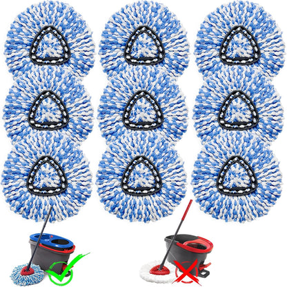 16 Pcs Spin Mop Replacement Heads, 360° Easy Wring Spin Mop 100% Microfiber Refill, Easy Cleaning Spin Mop Heads, 2 Tank System Replace Head for Easy House Cleaning Floor Mopping, Blue&White