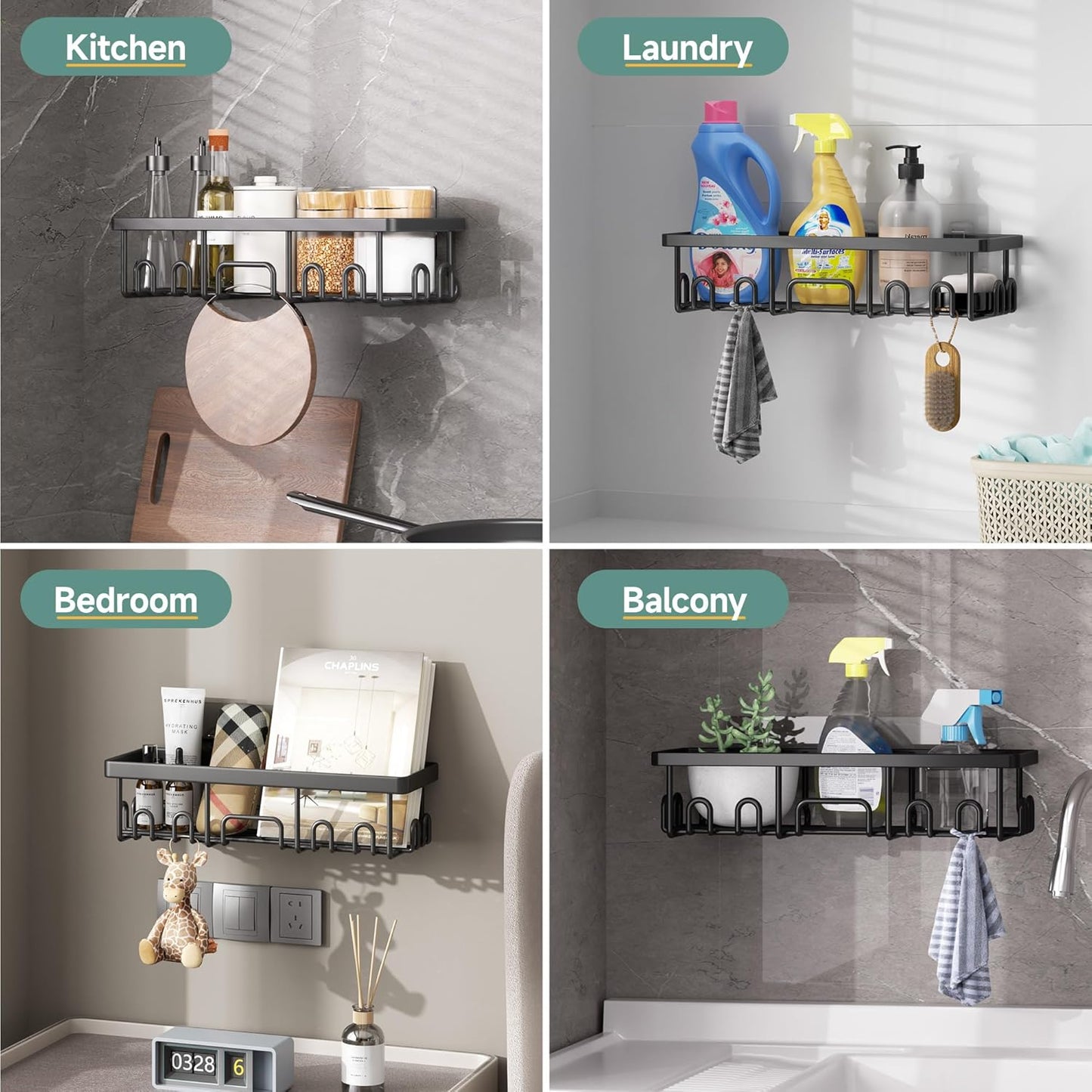 Veken Shower Caddy 6-Pack, Advanced Rustproof Design, No Drilling Adhesive Shelves, Rack with Soap Holder, Large Capacity Bathroom Organizers and Storage, Wall-Mounted, Gifts for Women Mom