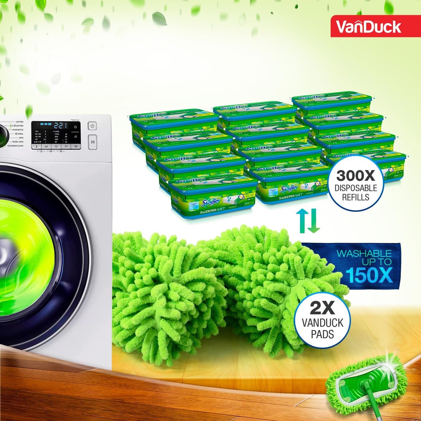 VanDuck Reusable 100% Cotton Mop Pads Compatible with Swiffer Sweeper (4-Pack), Terry Cloth Mop Covers Washable for Wet Mopping and Floor Cleaning (Handle is Not Included)