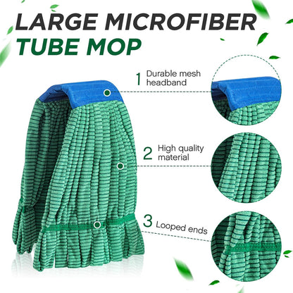 Hushee 6 Pack Large Microfiber Tube Mop Heads 18 oz Heavy Duty Commercial Industrial Wet Mop Head Refill Reusable Machine Washable Looped End Mopheads for Hardwood, Tile, Laminate Floors (Blue)