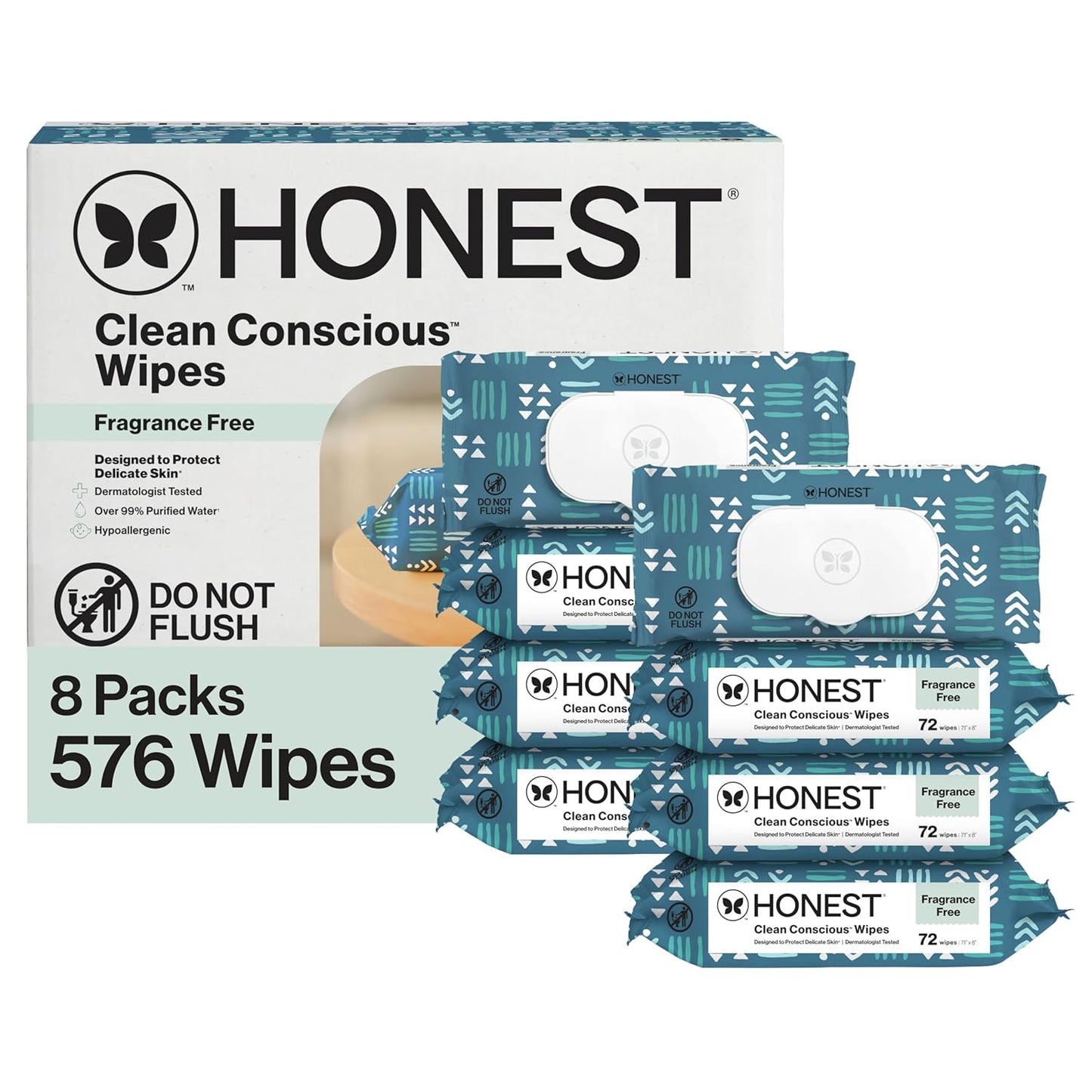 The Honest Company Hypoallergenic Multi-Use Baby Wipes for Sensitive Baby Skin, Rose Blossom, 60 Count