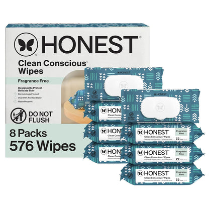 The Honest Company Hypoallergenic Multi-Use Baby Wipes for Sensitive Baby Skin, Rose Blossom, 60 Count