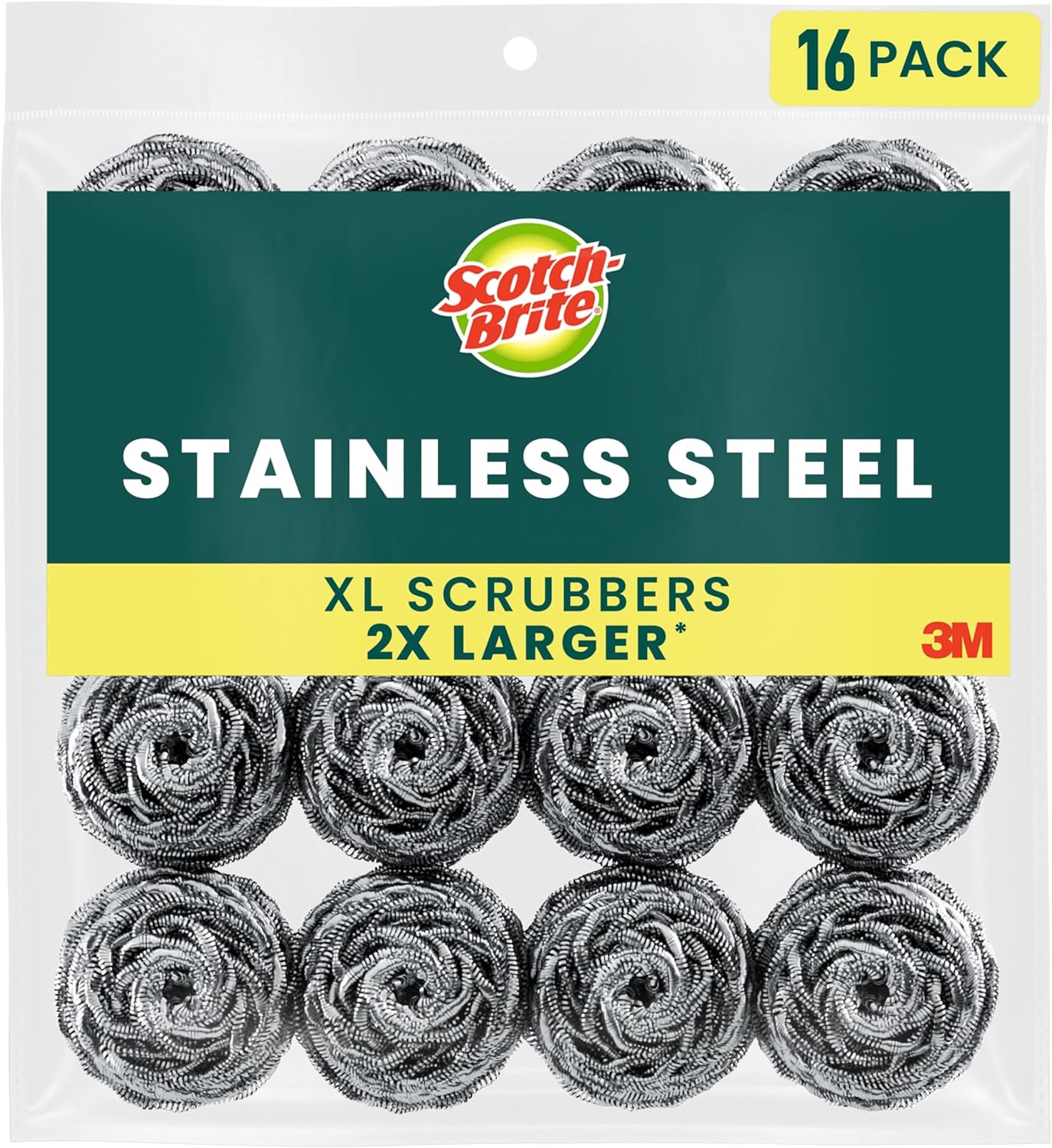 Scotch-Brite Stainless Steel Scrubbers, Scouring Pads for Cleaning Tough Baked-On Messes, Metal Scrubbers for Cleaning Dishes, 3 Scrub Pads