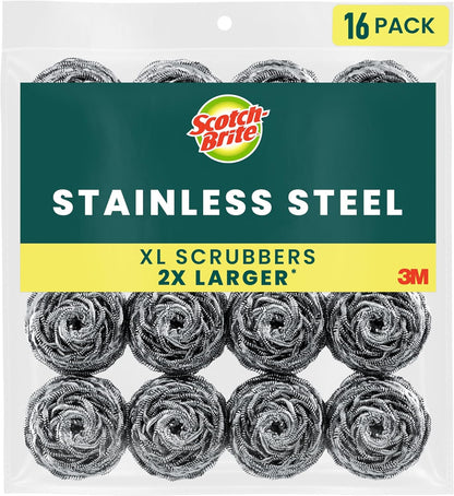 Scotch-Brite Stainless Steel Scrubbers, Scouring Pads for Cleaning Tough Baked-On Messes, Metal Scrubbers for Cleaning Dishes, 3 Scrub Pads
