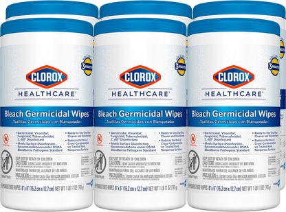 Clorox Healthcare Bleach Germicidal Wipes, 6" x 5", 150 Count Canister (Package May Vary)