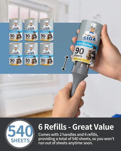MR.SIGA Lint Rollers for Pet Hair Extra Sticky, 720 Sheets, Lint Remover for Clothing, Furniture, Pet Hair Remover with Easy Tear Sheets
