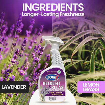 ZORBX Refresh & Relax Odor Remover Spray with Lavender & Lemongrass 8 Oz (Pack of 2) – Permanent Solution Room Freshener & Air Freshener Spray for Home, Bathroom, Furniture, Carpet, Car, Gym & Laundry