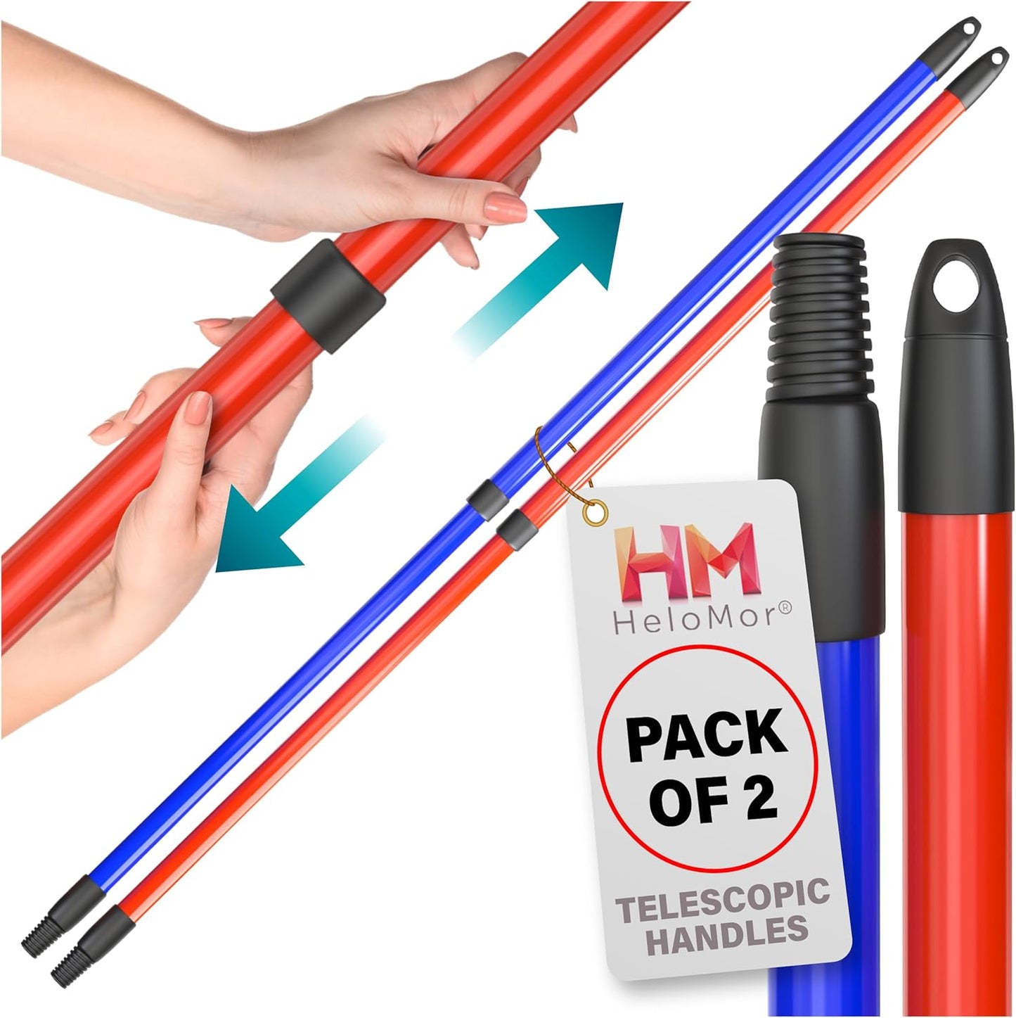 HeloMorSqueegee Broom Scrubbing Brush with Telescopic Long Handle for Garage, Patio, Deck, Tile and Shower (16 Inch (3 Pack))