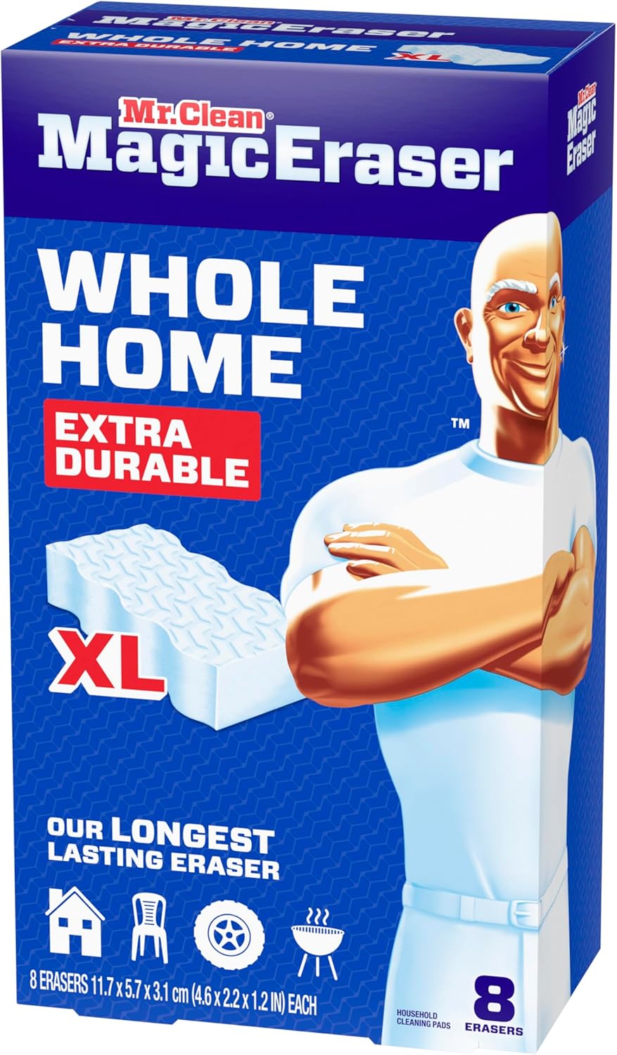 Mr. Clean Magic Eraser Sponge, All Purpose Cleaner, Long Lasting Cleaning Scrubber, Wall Cleaner, Sneaker Cleaner, Oven Cleaner, Kitchen, Bathroom, Shower Cleaning Supplies, Ultra Thick, 5ct