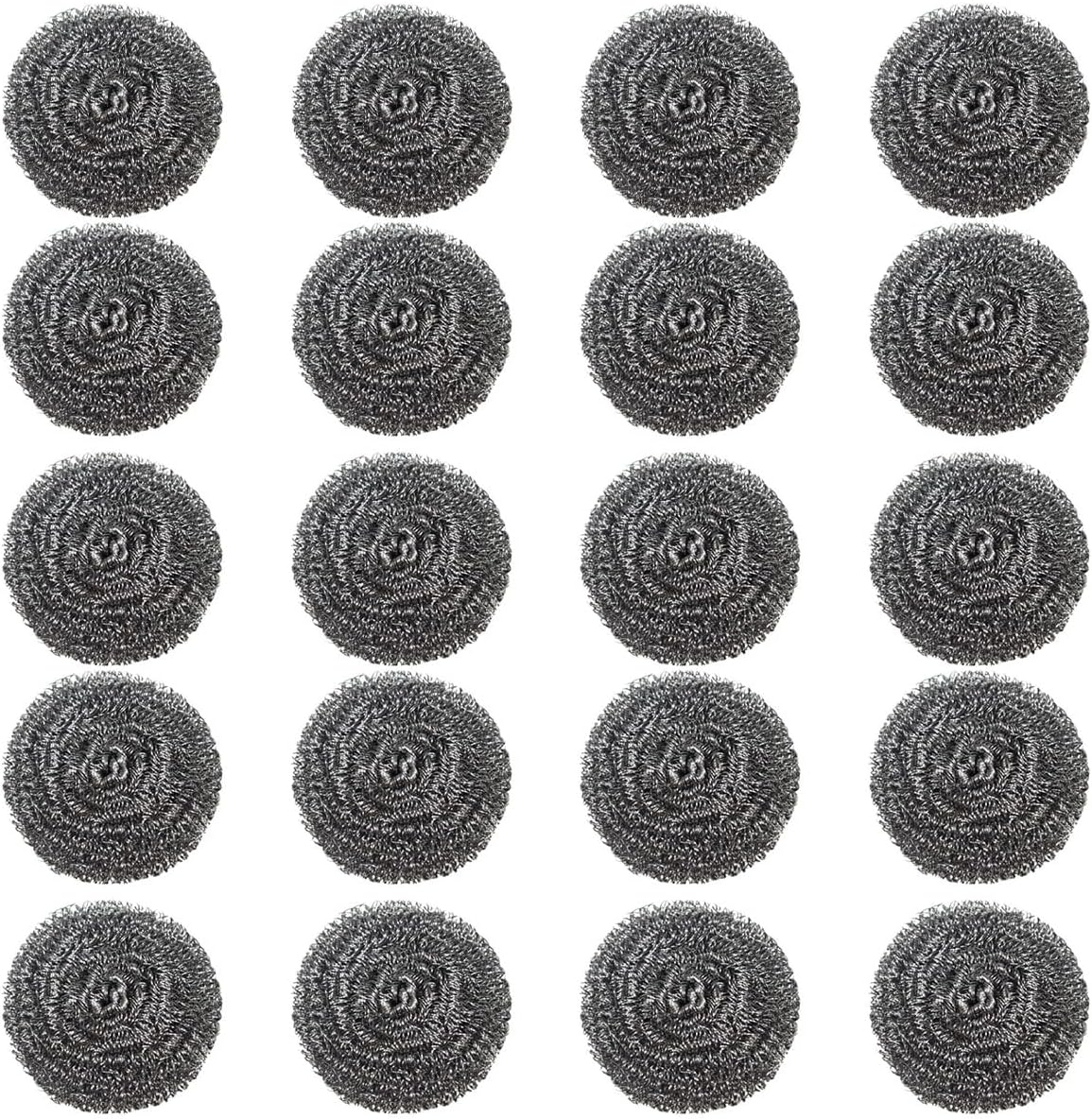 20 Pack Steel Wool Scrubbers, 2.36 Inch Stainless Steel Cleaning Pads, Heavy Duty Scouring Pads for Pots and Pans, Non-Scratch Kitchen Scrubber for Dishes, Grills, and Cookware