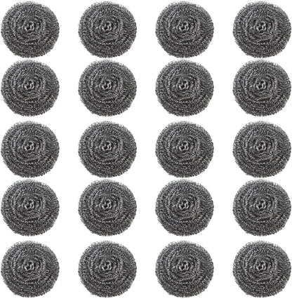 20 Pack Steel Wool Scrubbers, 2.36 Inch Stainless Steel Cleaning Pads, Heavy Duty Scouring Pads for Pots and Pans, Non-Scratch Kitchen Scrubber for Dishes, Grills, and Cookware