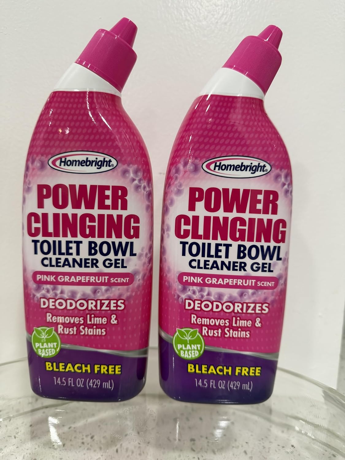 HOMEBRIGHT Power Clinging Toilet Bowl Cleaner Gel, Pink Grapefruit Scent, Bleach Free, 14.5 fl oz, 2 Pack
