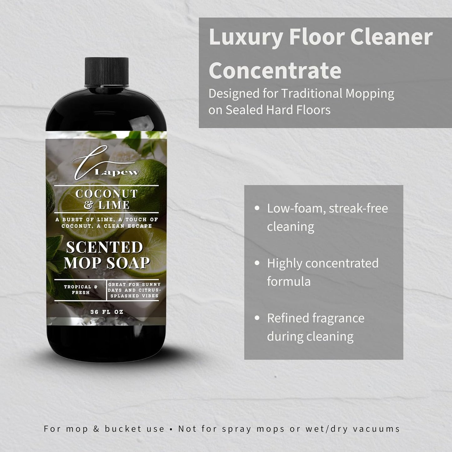Lapew Baccarat Scented Mop Soap - Luxury Floor Cleaner Concentrate for Mopping Tile, Laminate, Vinyl & Hardwood | Streak-Free, Low-Foam | 36 oz - Colors C