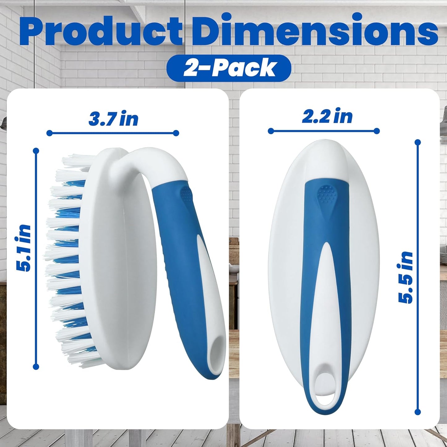 2 Pack Scrub Brushes, Cleaning Brush with Stiff Bristles, Handheld Scrubber for Bathroom, Shower, Tile, Carpet, Bathtub & Floor