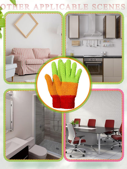 Patelai 3 Pairs Microfiber Plant Dusting Gloves Leaf Cleaning Gloves for Indoor Plants, Blinds, Furniture, House (Green Yellow,Blue,Pink,Medium)