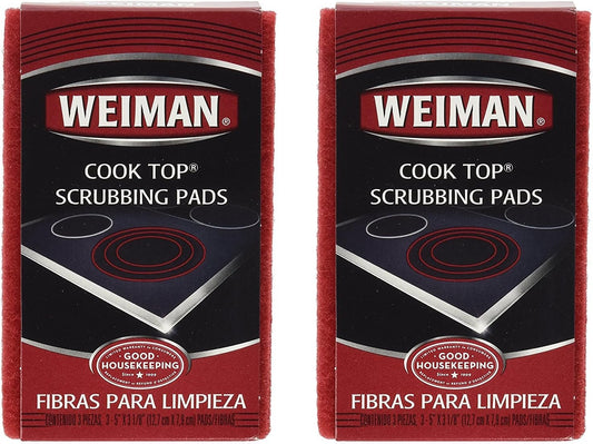 Weiman Ceramic & Glass Cooktop Cleaner, 3 Count, 2 Pack - Cut Through The Toughest Stains - Scrubbing Pads Carefully Wipe Away Residue