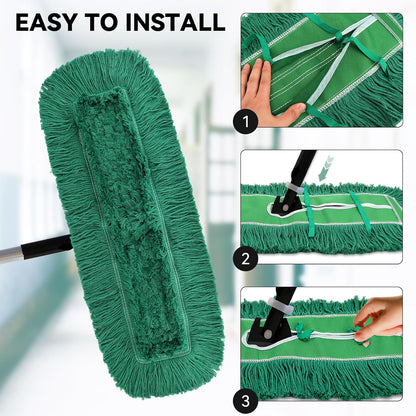36 Inch Dust Mop Head: Replacement Medium Washable Commercial Mop Head Sweeper and Janitorial Replacement Green (Green - 36 Inch, 3 Pack)
