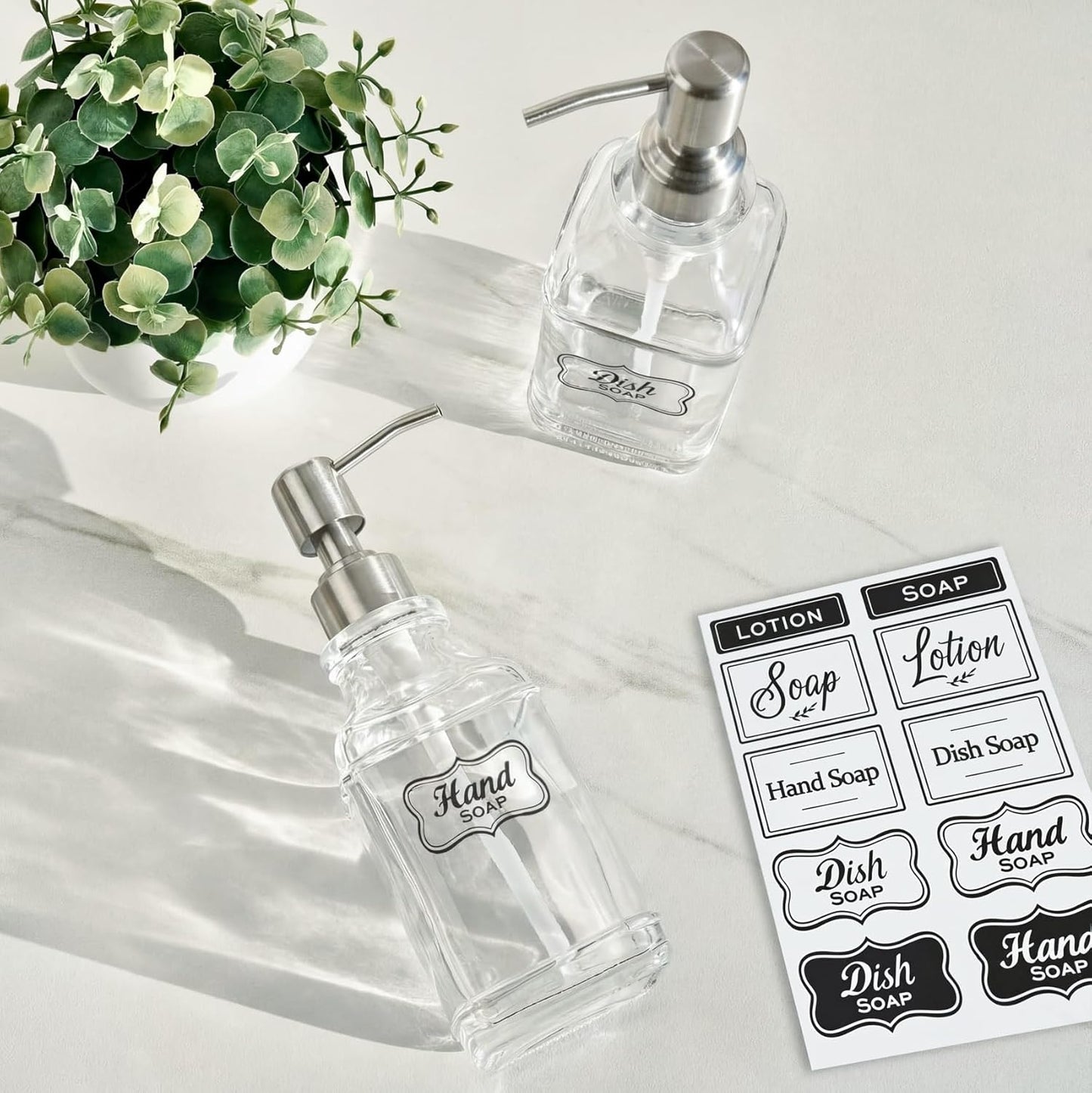 JASAI 2Pack Glass Soap Dispenser with Black Rust Proof Pump, Refillable Dish Soap Dispenser with for Kitchen and Bathroom.