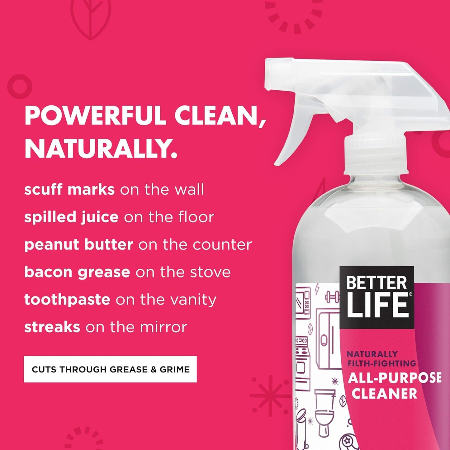 Better Life All Purpose Cleaner - Multipurpose Home and Kitchen Cleaning Spray for Glass, Countertops, Appliances, Upholstery & More - Multi-surface Spray Cleaner - 24oz (Pack of 2) Unscented