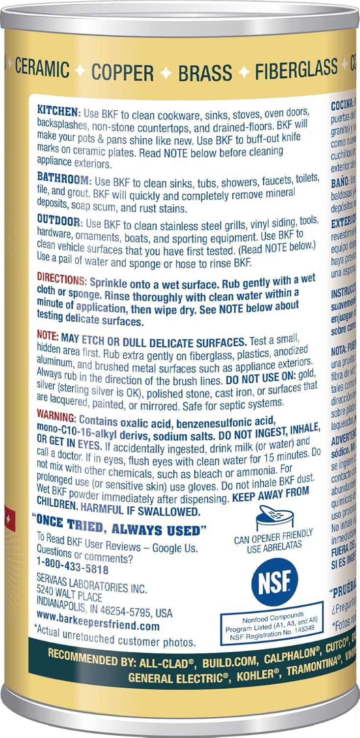 Bar Keepers Friend Powder Cleanser, 12 oz x 2, Multipurpose Cleaner, Degreaser & Remover for Burnt Stainless Steel Pots and Pans, Rust Stains, Hard Water Deposits & Soap Scum