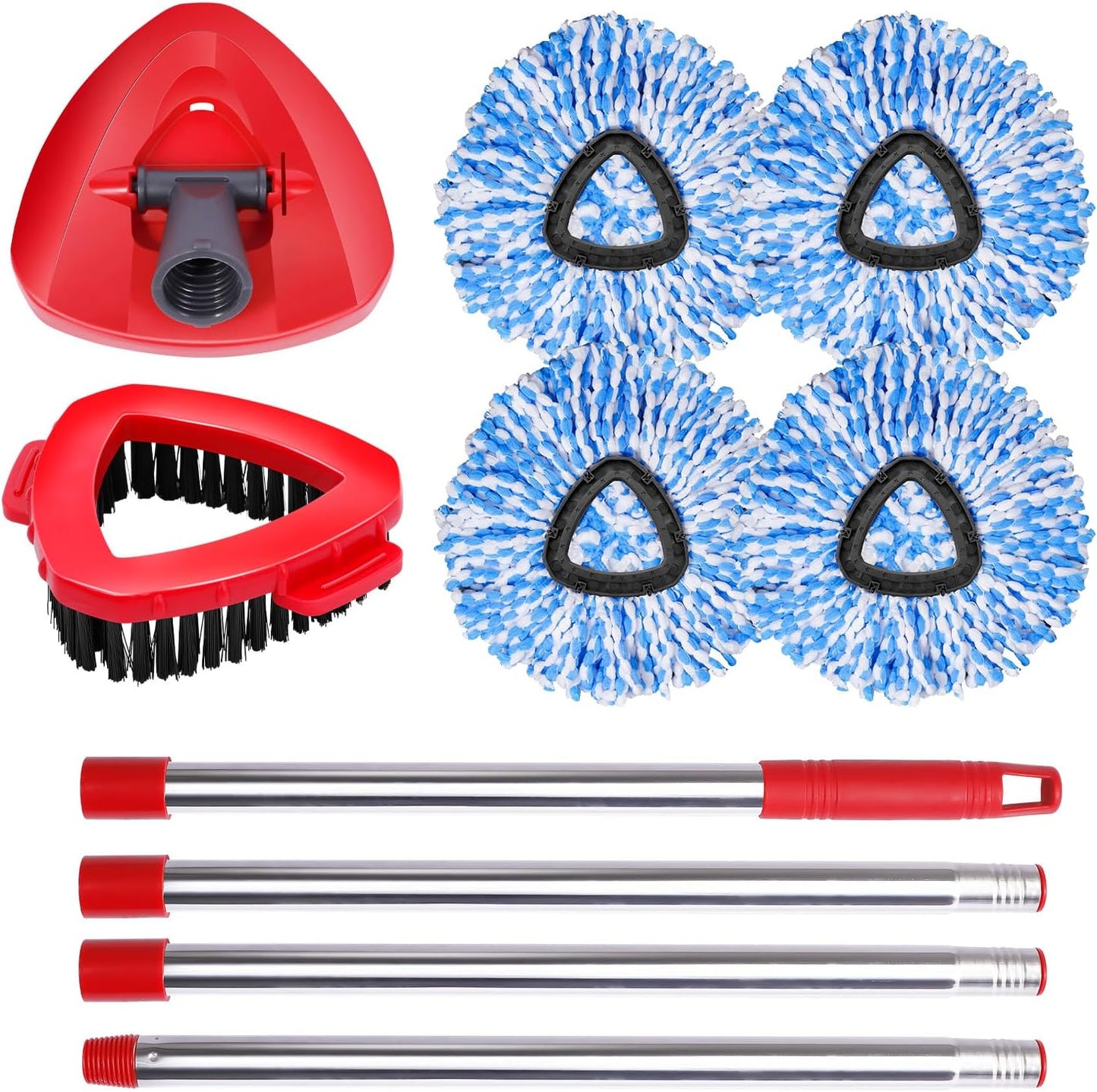 4 Packs Spin Mop Replacement Heads Compatible with Ocedar RinseClean 2-Tank System, 30-58" Mop Handle,Mop Scrub Brush and Base Combo Set,Mopping Refills Easy to Replace and Cleaning