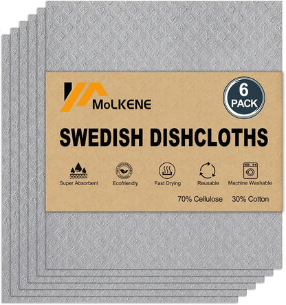 MoLKENE Swedish Dish Cloths - 10 Pack Reusable Kitchen Dishcloths - Ultra Absorbent Dish Towels for Washing Dishes - Cellulose Sponge Cloth Cleaning Rag - Assorted