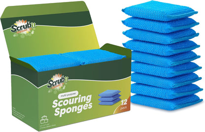 SCRUBIT Multi-Purpose Dish Scrub Sponge, Non Scratch Scouring Pads, Cleaning Sponges for pots & Dishes - Pot Scrubber Sponges for Kitchen & Bathroom - 12 Pack Dish Sponge (Blue,Red,Green)
