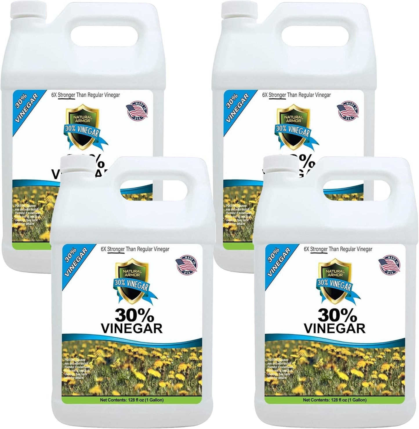 Natural Armor 30% Vinegar Industrial Strength Cleaning Agent Concentrate - 6X Stronger Than Regular Vinegar (128 Oz Gallon)