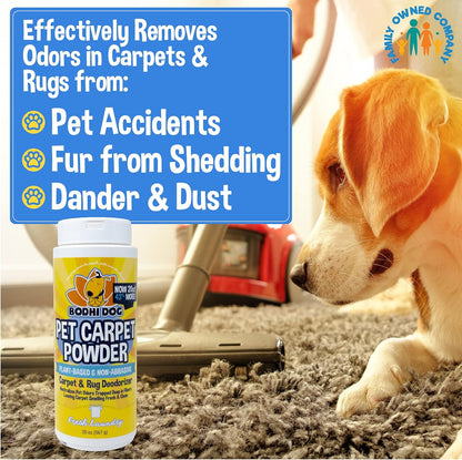 Bodhi Dog Natural Carpet Deodorizer Powder - Dry Pet Smell Eliminator & Urine Odor Remover - Loosens Fur & Dirt - Plant-Based Room Freshener for Vacuuming Home - Fresh Laundry (Pack of 1)