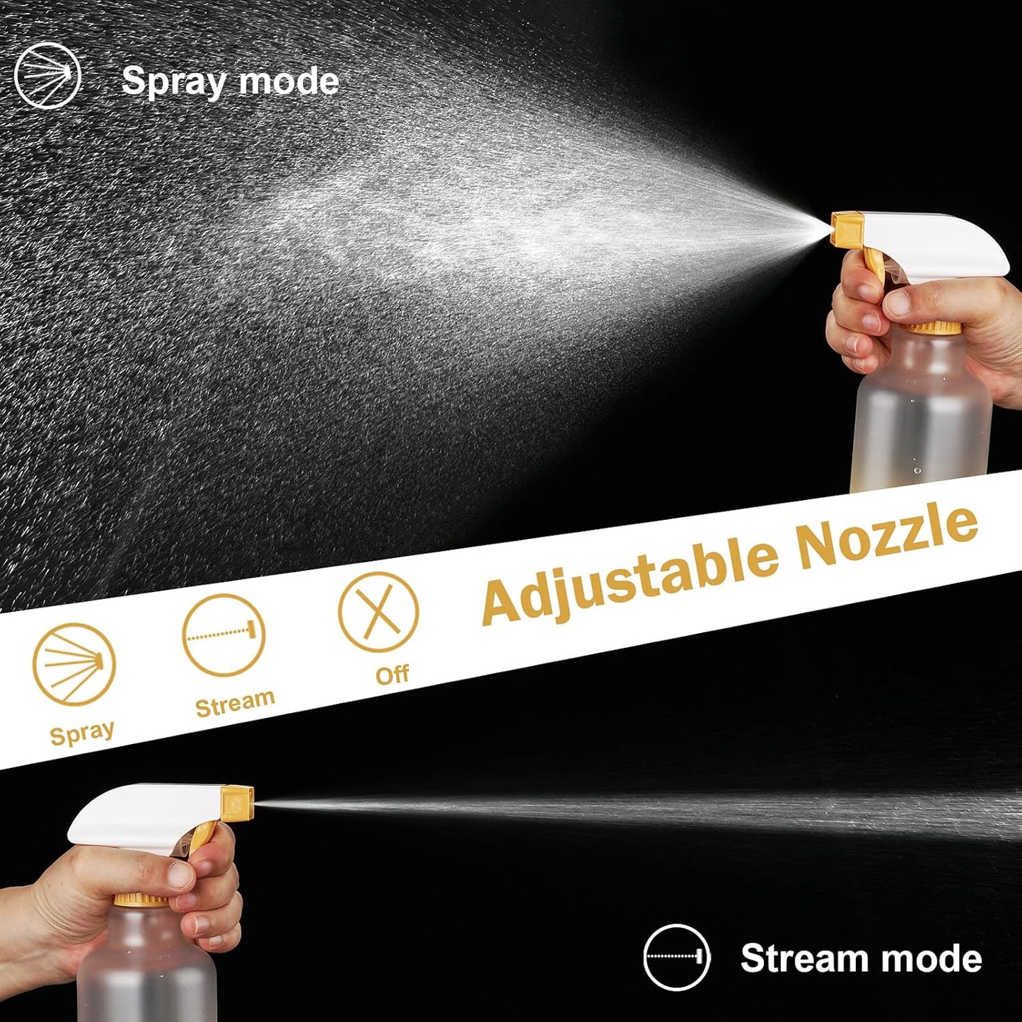Plastic Spray Bottles Empty Spray Bottle 16.9oz/500ml 2 Pack Heavy Duty Spraying Bottles Mist/Stream Water Bottle for Cleaning Solutions, Essential Oils, Hair (Clear)