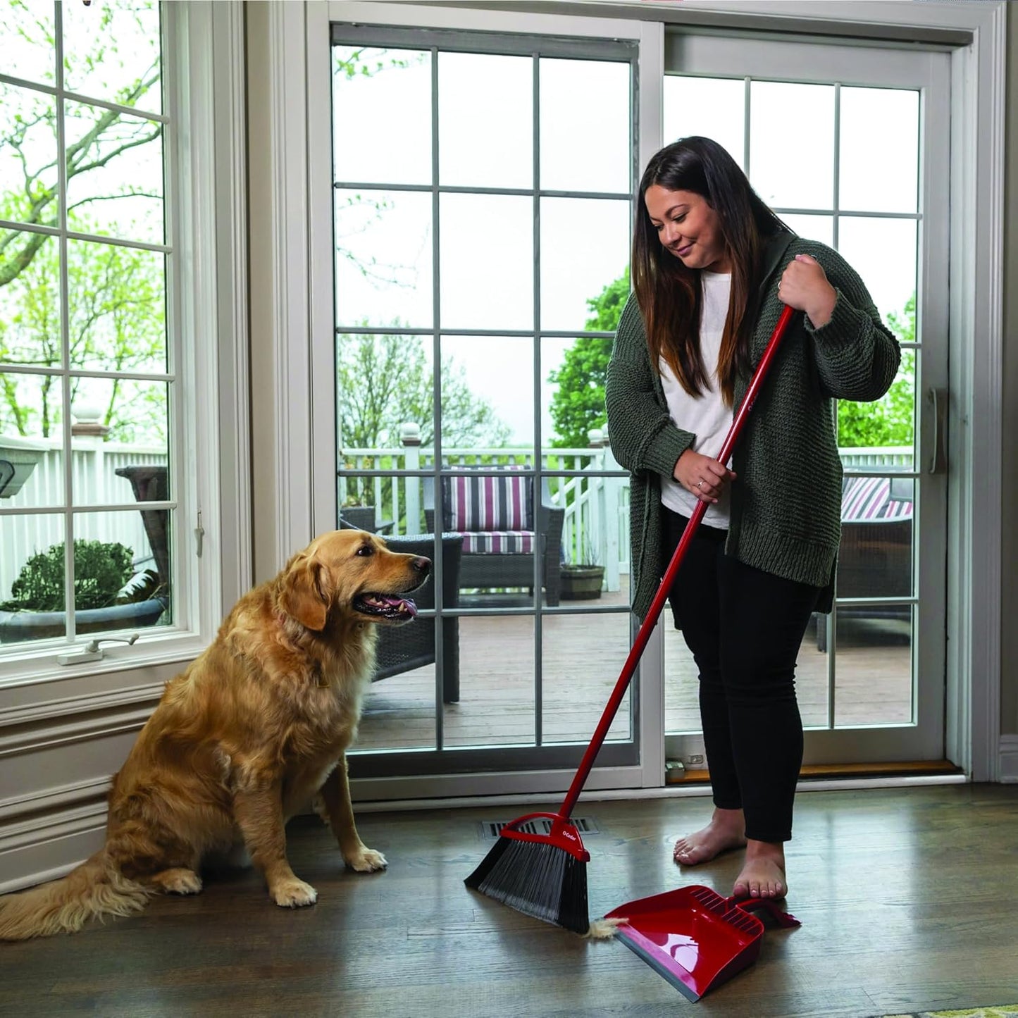 O-Cedar One Sweep Broom with Step-On Dustpan | Remove 99% with One | Lightweight Quiet Cleaning Tool | Ideal for Pet Owners
