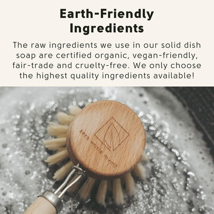 Dish Washing Bundle Kit | Eco-Friendly Solid Dish Soap, Cedar Soap Tray, Bamboo Pot Brush | Organic & Vegan Ingredients, Non-Tox Dish Soap | 3pc. Set
