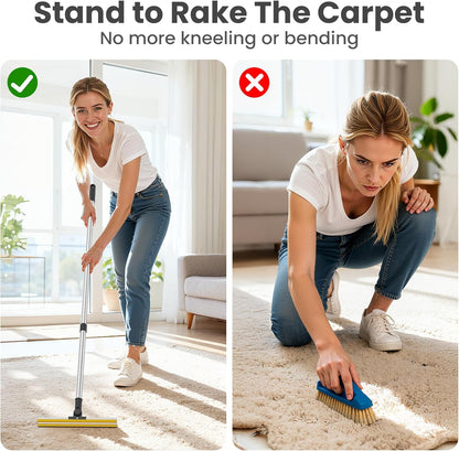 3 in 1 Carpet Rake for Pet Hair Removal, Tool Set of 3, 55” Long Handle Carpet Pet Hair Removal Carpet Scraper Dog Cat Hair Remover for Sofa, Couch, Car, Rug