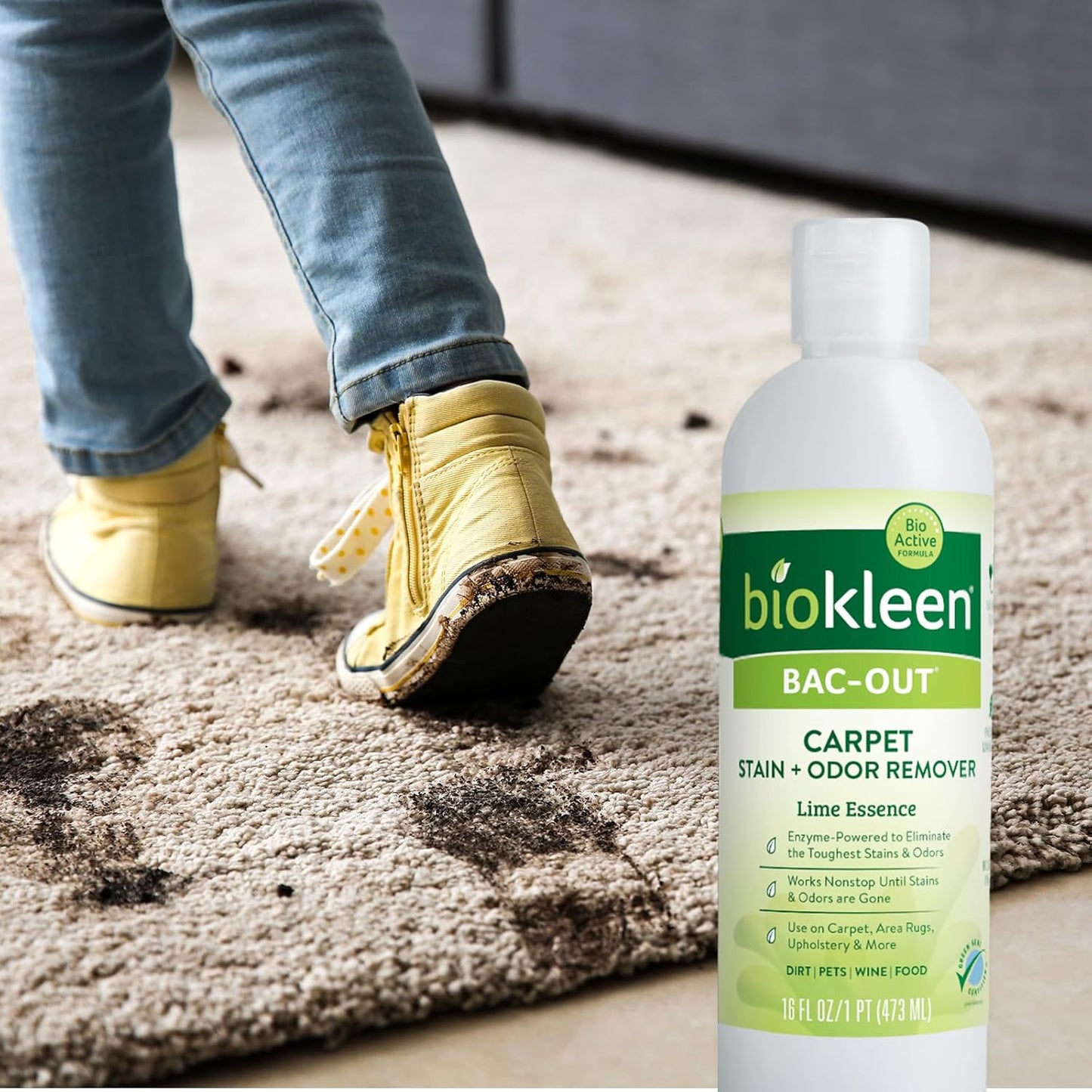 Biokleen Bac-Out Enzyme Cleaner Spray and Stain & Odor Remover for Pet Stains, Laundry, Diapers, Wine, Carpets, & More, Eco-Friendly, Non-Toxic, Lime Scent, 32 Ounces